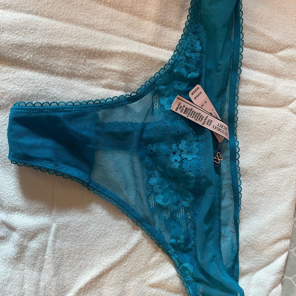 Victoria's Secret Blue Lace Thong Panties
